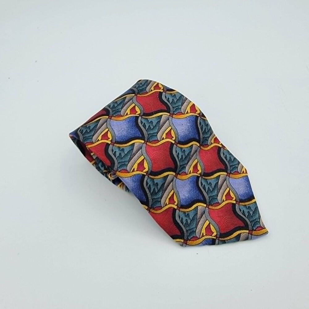 J. Jerry Garcia Tie Blue Red Abstract Silk Necktie Vintage Size 57.5 x 3.5